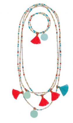 ENSEMBLE DE COLLIER ET BRACELET DE COULEUR MENTHE ET ORANGE